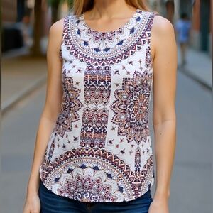 Rene C Jory Verse Mandala Print Sleeveless Blouse Medium (BL17)